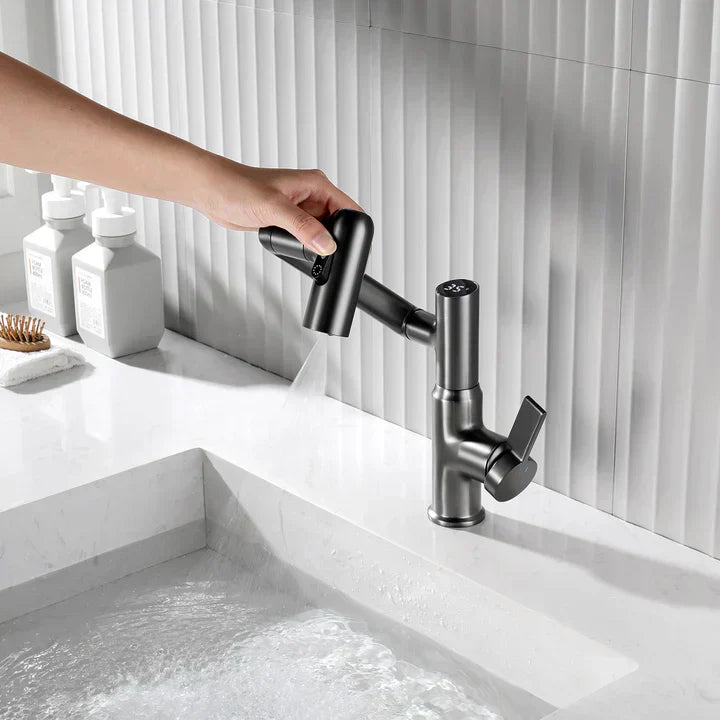 Lefton Single-Hole Rotatable Faucet with Temperature Display.